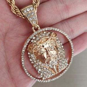 ✝️ 18K Gold Plated Jesus Piece Pendant & 30" Rope Chain Necklace 🙏-#6